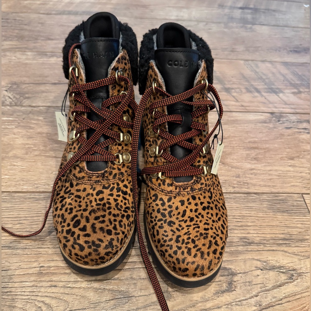 Cole Haan Animal Print Nantucket Boots with Red Laces